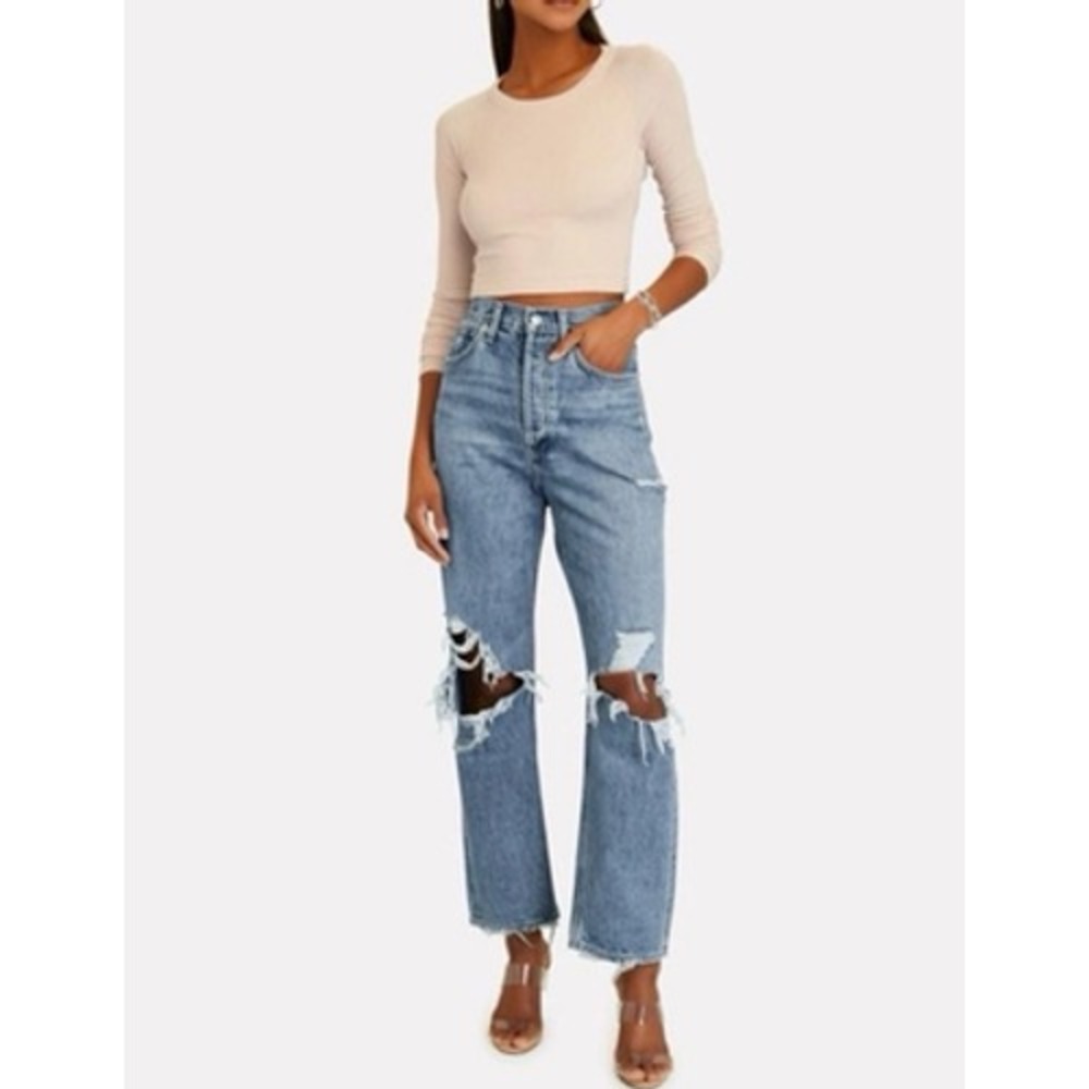 Agolde 90s Jeans Womens 24 Light Wash High Rise Straight Distressed Denim USA